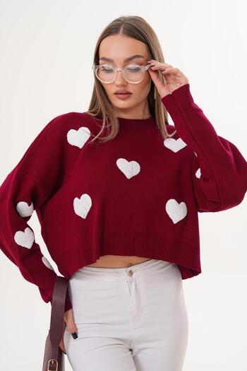 ŞİMAL Women's Heart Patterned Knitwear Oversized Sweater 255190 -