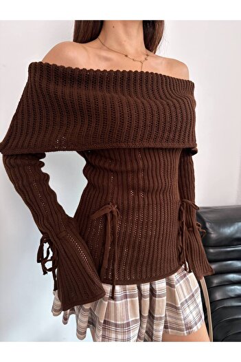 Lamierra Women's Knit Sweater with Open Shoulder Bow