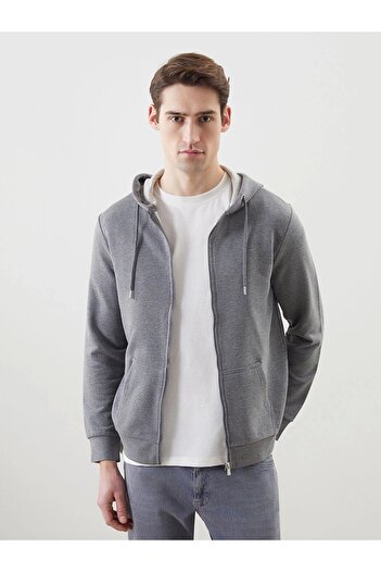 LC Waikiki Lcwaikiki Basic Gray Hooded Long Sleeve Men's Zip-Up Sweatshirt