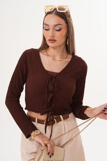 ŞİMAL Women's Front Lace-Up Wrinkled Blouse 255266 -