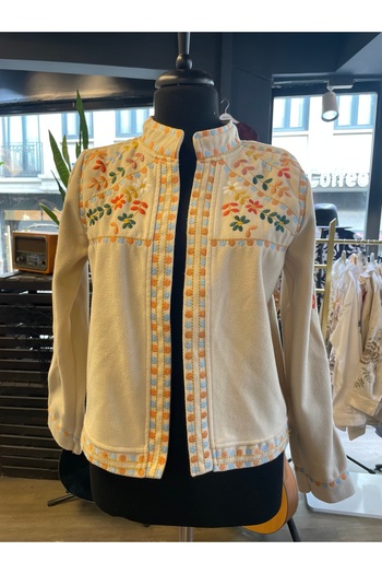By-esq Women's Embroidered Floral Colorful Long Sleeve Cashmere Jacket