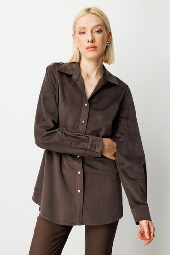 Ekol Women's Slim Corduroy Shirt 3045 Brown