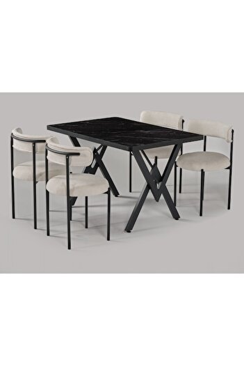 Desire Set Masa si Scaune Teddy, Elegant, cu 4 scaune, 1 masa 80 x 120 cm, Picioare metalice