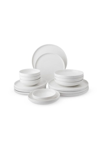 ORIAN Luxury 16-piece plain round white porcelain dining set
