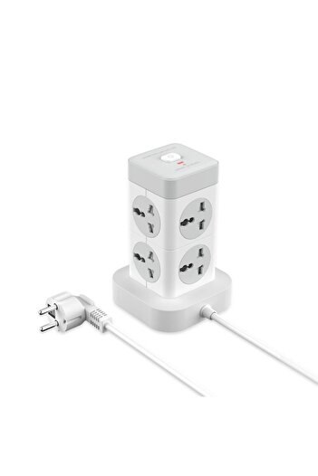 Xo Priza Tower 2500W, 8 x AC Sockets + 3 x USB + USB-C(PD), WL21, alba