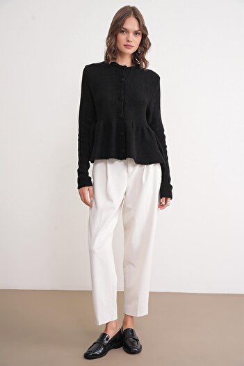 Mixray 6958 women's knitwear peplum cardigan black