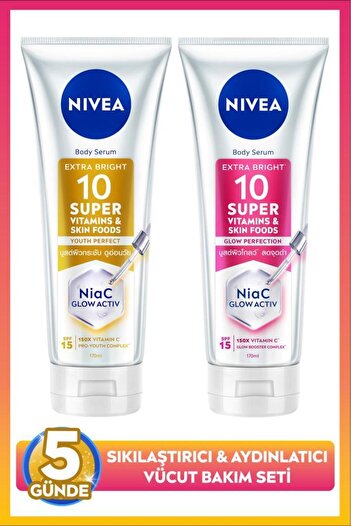 NIVEA SPF15 Super10 Serum Etkili Sıkılaştırıcı Vücut Losyon 170ml ve Aydınlatıcı Losyon 170ml,Nemlendirici