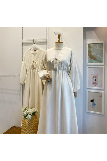 Faya Boutique Ecru Muslin Fabric Matin Dress