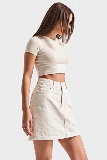 its basic Women's Raw Color Jacquard Fabric 41 cm Length Skirt