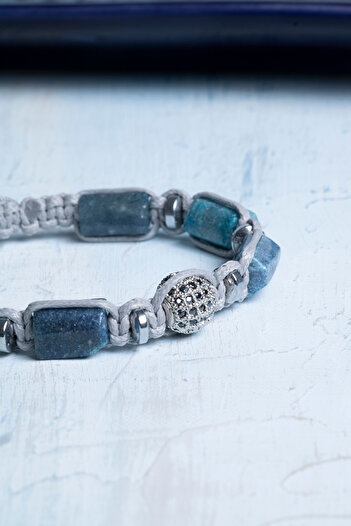 Deniz Doğal Taş Certified Dumortierite and Hematite Natural Stone Macrame Zircon Apparatus Bracelet
