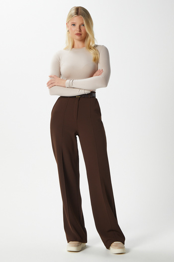 Ritnice Lycra Series Lift Stitched Stretchy Brown Palazzo Trousers