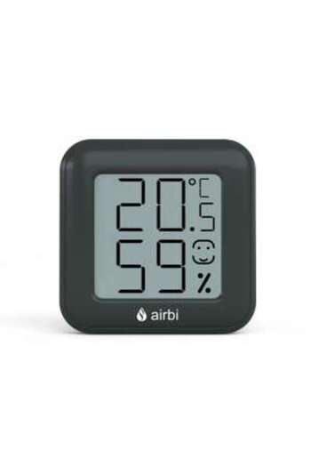 AirBi Digital Room Thermometer and Hygrometer with LCD Screen, Memory, Expandable Stand with Magnet, Black