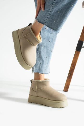 Neon Shoes Suede Thick Soled Women's Slippers with Fur Inside