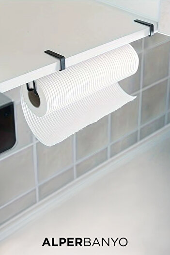 Alper Banyo Siyah Çok Amaçlı Dolap Kapağı ve Raf Altı Kağıt Havlu Askısı | Metal
