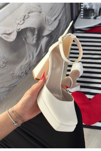 Arenes Kawer White Skin Heeled Shoes - Lisinya