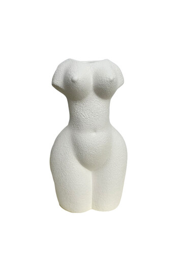 velve Naked ceramic vase, in the shape of a female bust, handmade decoration, pearly white, White