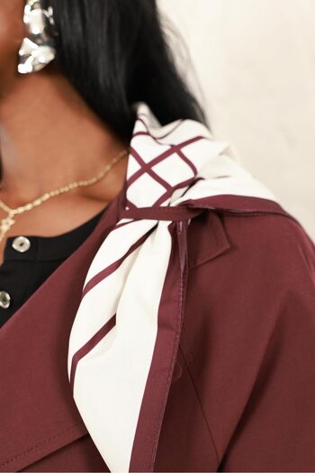 5in1Canpolat Burgundy Trench Coat with Scarf