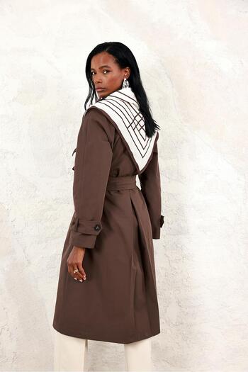 5in1Canpolat Brown Trench Coat with Scarf