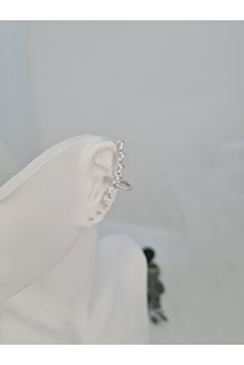 ZEYM COLLECTION Silver Color Zircon Stone Leaf Shaped Adjustable Ear Cuff Earring – Stylish Design for Non-Pierced Ears