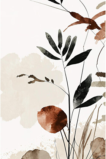 Harikabirev Hari̇kabi̇rev | Brown Flowered Bohemian Combination 01 | Framed Glass Table 3-Piece Vertical