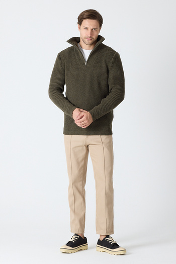 ENQUE Men's Oversize Zippered Fishing Knitwear Sweater