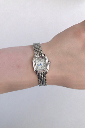 captiva Silver Color Minimal Roman Numeral Vintage Square Pattern Wrist Watch