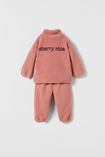 Magu Girl's fleece-lined tracksuit set with zippered pockets - pink (2-piece)