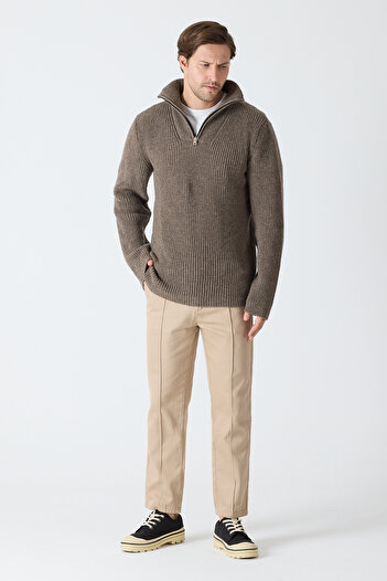 ENQUE Men's Oversize Zippered Fishing Knitwear Sweater
