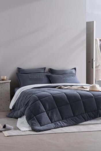 Madame Coco Yeni Sezon Bobigny Çift Kişilik Pamuklu SuperSoft Comforter Set - İndigo - İNDİGO