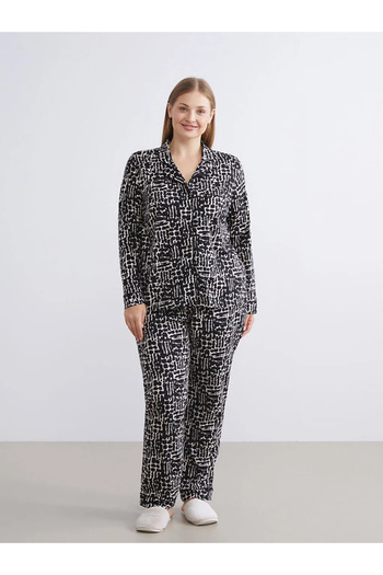 LC Waikiki LCW DREAM Set de pijamale pentru femei cu guler cămașă cu model leopard