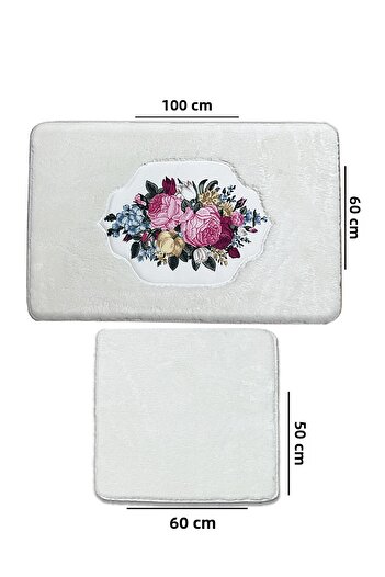 Chilai Home Bella Rose 2-Pack Embroidered Plush Bath Mat 60X100 50X60 cm