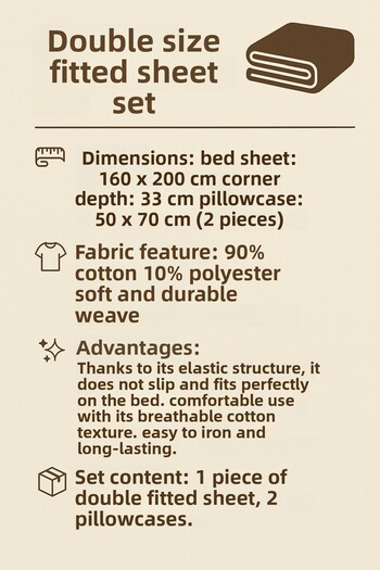 Madame Home 160*200 Double Size Fitted Sheet Set Pillowcase 50*70 Corner Depth 33cm 90% Cotton