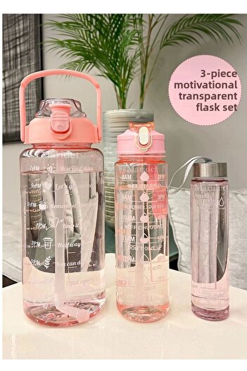 safestore 3.5 L Set of 3 Transparent Motivational Water Bottles 2Lt+900Ml+600Ml Tritan Water Bottle
