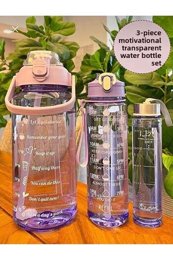 safestore 3.5 L Set of 3 Transparent Motivational Water Bottles 2Lt+900Ml+600Ml Tritan Water Bottle