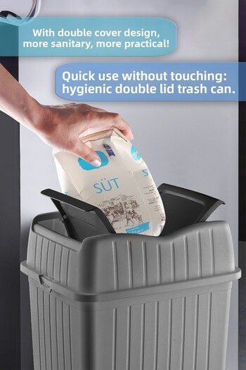 MYBOX 5 L - Double Lid Slim Trash Can - Decorative Countertop Home Office Bathroom & Kitchen Waste Bin Gray