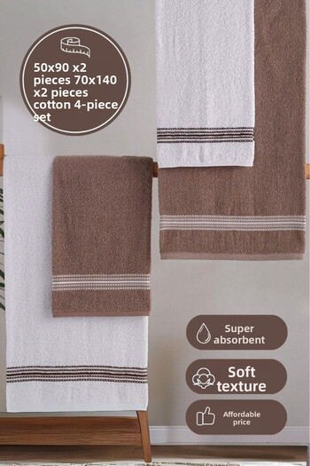 MODALİN 50X90 + 70X140 cm Elvin 4-Piece Bath Towel Set Brown - White