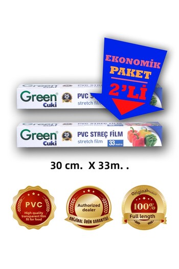 Green Cuki Pvc Stretch Film 30 Cm. X 33 M. Advantageous Pack of 2