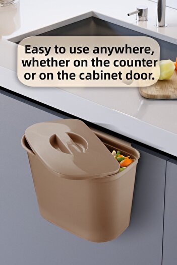 MYBOX Functional Trash Can with Strap 6L - Can Be Hung on Cabinet Door Practical under Counter Waste Bin Coffee