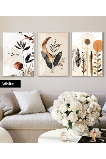 Harikabirev Hari̇kabi̇rev | Brown Flowered Bohemian Combination 01 | Framed Glass Table 3-Piece Vertical