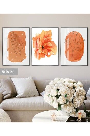 Harikabirev Hari̇kabi̇rev | Orange Color Flower Bohem Combination 03 | Framed Glass Table 3-Piece Vertical