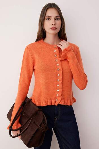 Trendyol Collection Orange Button Detailed Soft Textured Knitwear Cardigan Twoaw26Hi00038