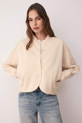 Trendyol Collection Stone Stand Collar Seasonal Snap Fastener Oversize/Wide Fit Knitted Bomber Jacket Twoaw26Ce00046