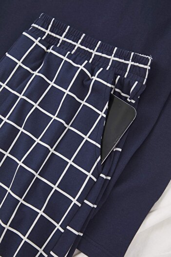 Trendyol Collection Navy Blue Regular Checked Knitted Long Sleeve Pajama Set Tmnaw26Pt00024