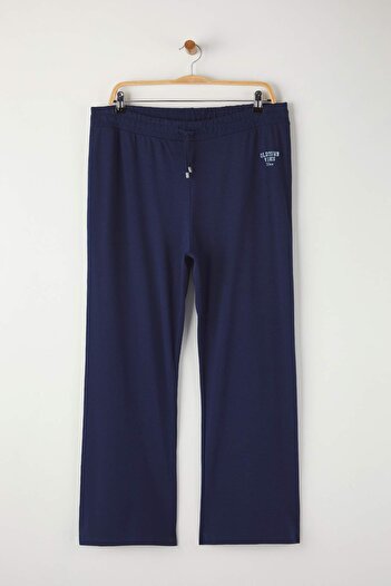 Trendyol Curve Navy Blue High Waist Elastic Waist Printed Knitted Large Size Leggings Tbbaw26Bv00002
