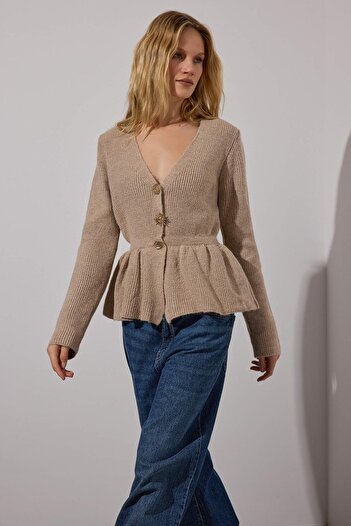 Trendyol Collection Limited Edition Mink Soft Textured Button Detailed Knitwear Cardigan Twoaw26Hi00221