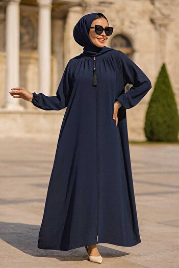 Neva Style Navy Blue Hijab Abaya - Zippered, Model 60971L