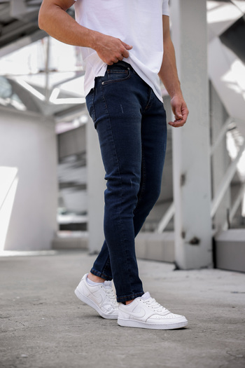 Newtime Ανδρικό καφέ τσιμπημένο Slim Fit Slim Fit Lycra Stretchy Jean Denim παντελόνι με καρφιά