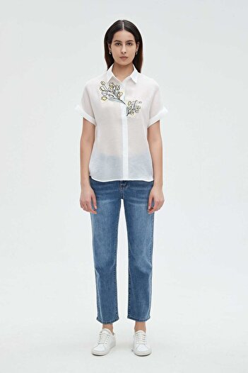 Nichii Women's Short Sleeve Floral Print Blouse