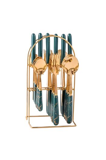 Trendy's 24-piece stainless steel cutlery set, with stand, TRENDY'S, green-gold