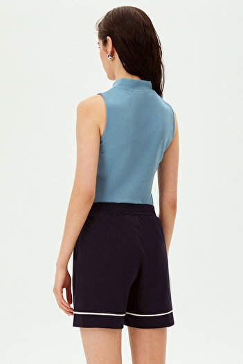 Allyco Short Regular Knitted Shorts with Elastic Waistband and Stripe Detail